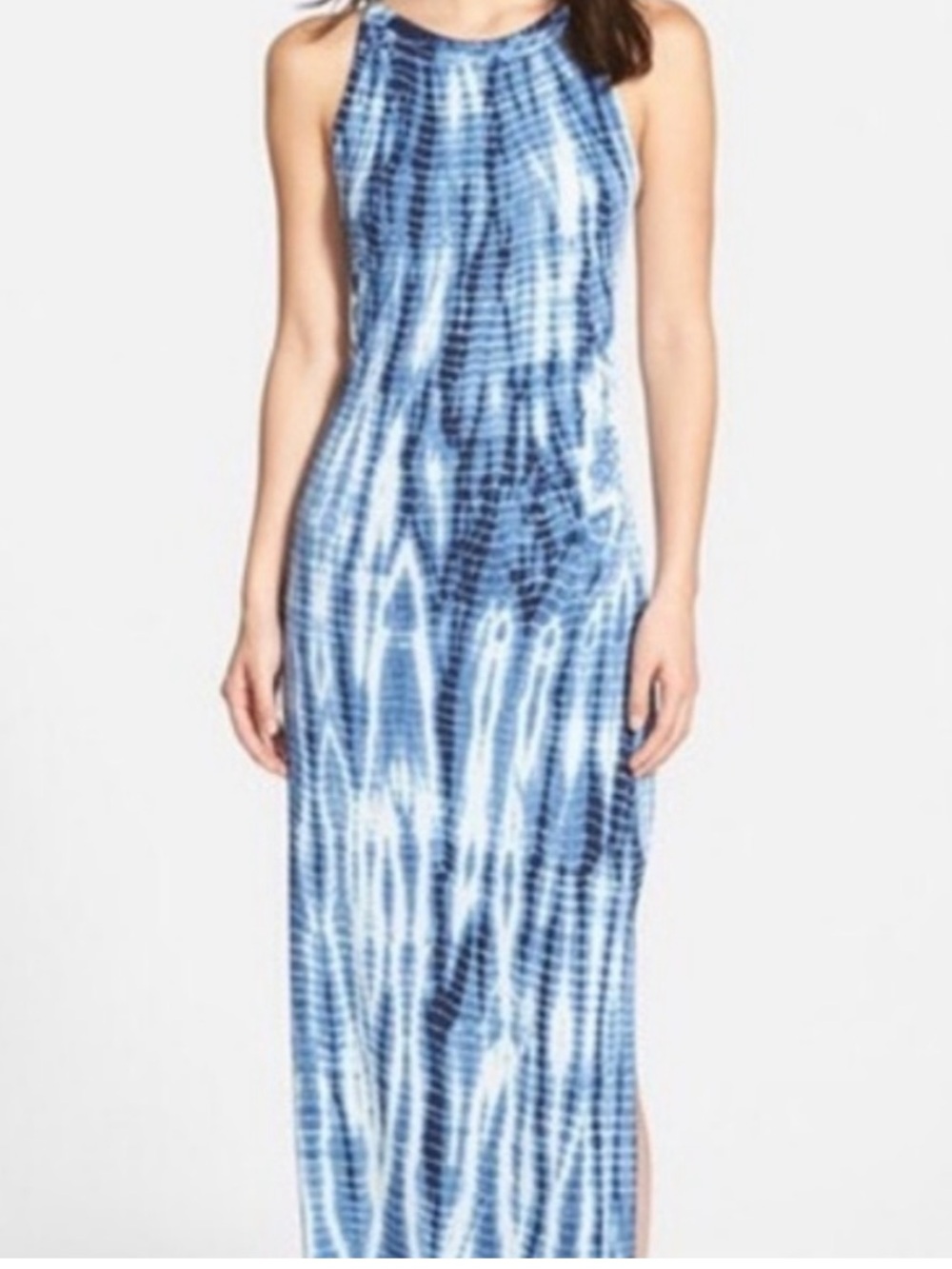 Jessica Simpson Blue and White Tie-Dye Halter Maxi